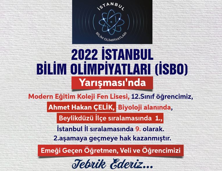 2022 İstanbul Bilim Olimpiyatları Başarımız 12. Sınıf